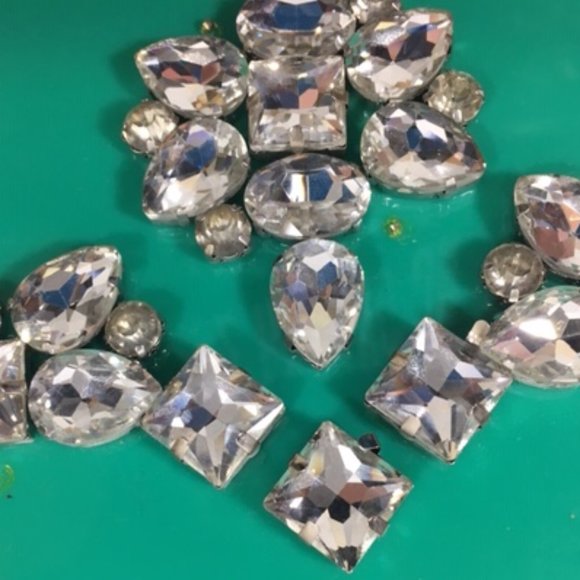 Fashionable Rhinestone Hardcase Box Turquoise Glam Clutch Crossbody 5x6 - Picture 12 of 13